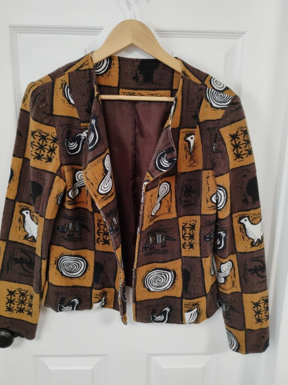 Vintage Handmade African Art to Wear Jacket Brown Mustard Cotton Blend